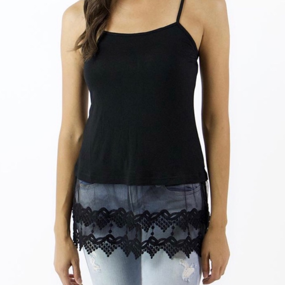 Boutique wish upon a star black lace cami top extender tank M